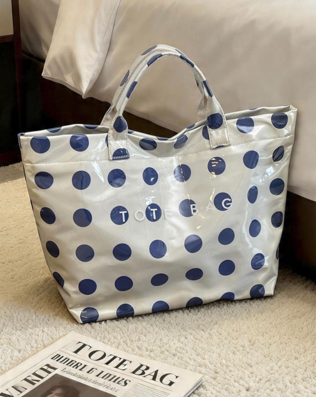 Navy polka dot tote
