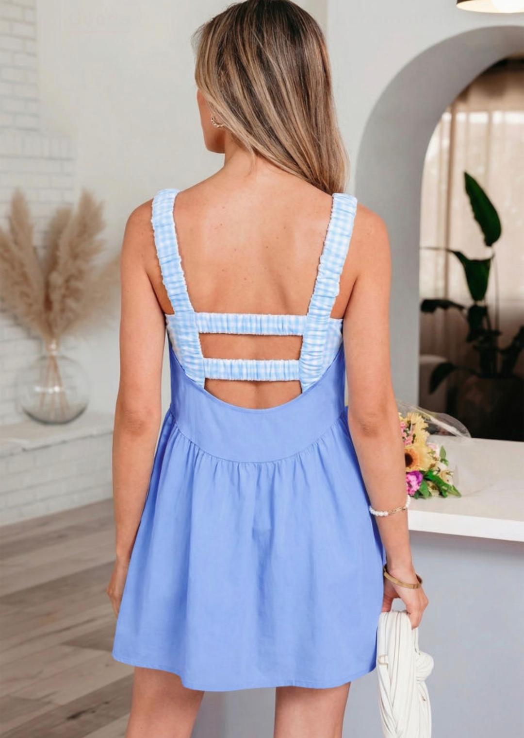 Blue gingham loose mini dress